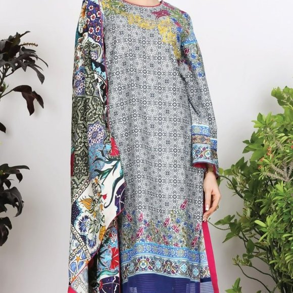 Almirah Junaid Jamshed Pakistani Shalwar Maxi-Style Kameez Viscose Cambric XS/36 - Picture 2 of 14
